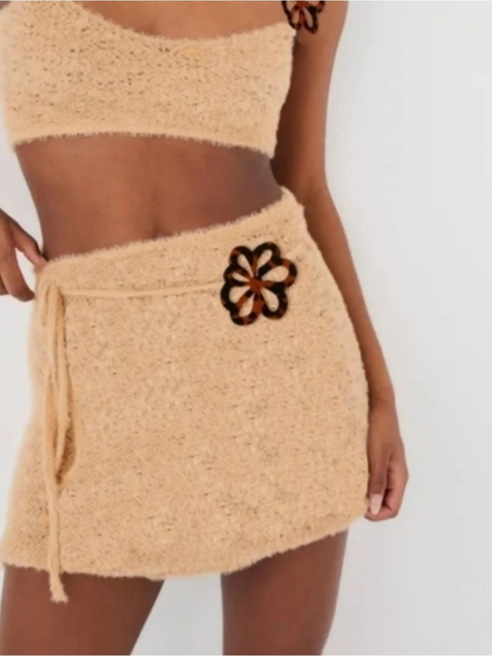 For Love & Lemons tan knit mini skirt